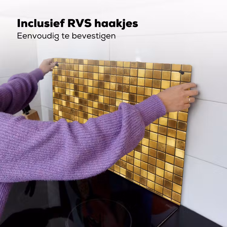 Tegels - Mozaïek - Luxe - Warm Goud Inductie beschemer met haakjes klein 777 -ky-ophangen-nl