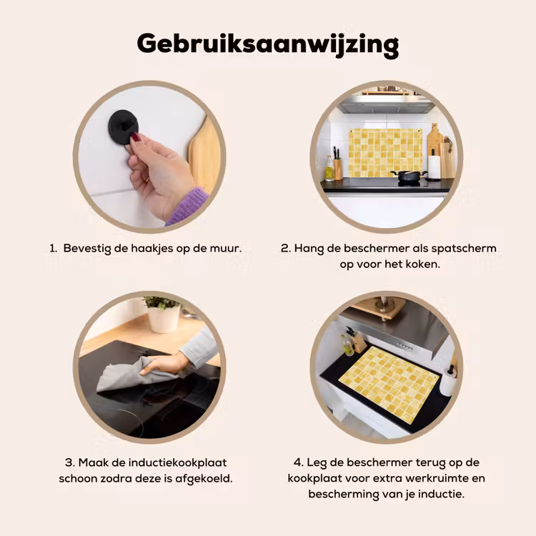 Tegels - Mozaïek - Textuur - Goudgeel Inductie beschemer met haakjes klein 777 -ky-gebruik-nl