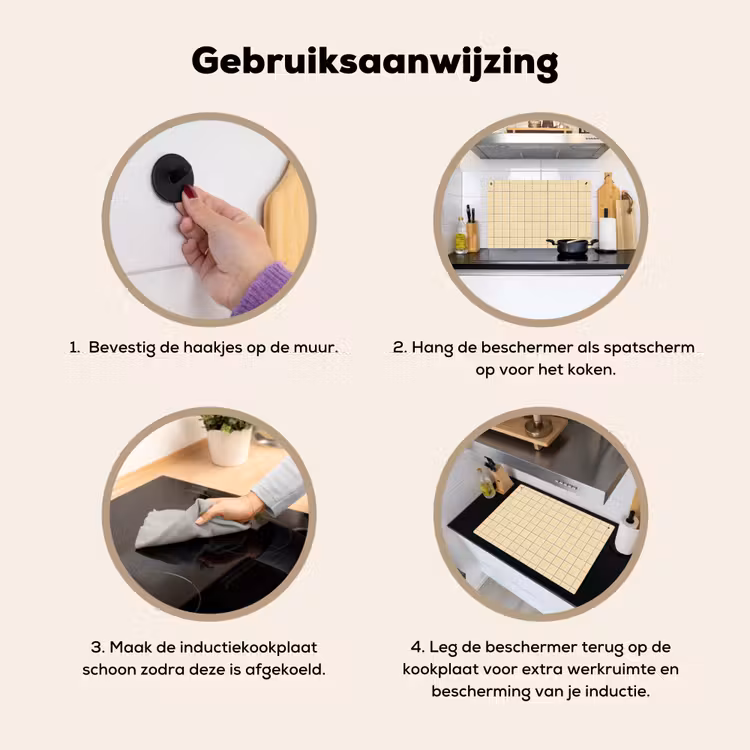 Tegels - Patroon - Crème Inductie beschemer met haakjes klein 777 -ky-gebruik-nl