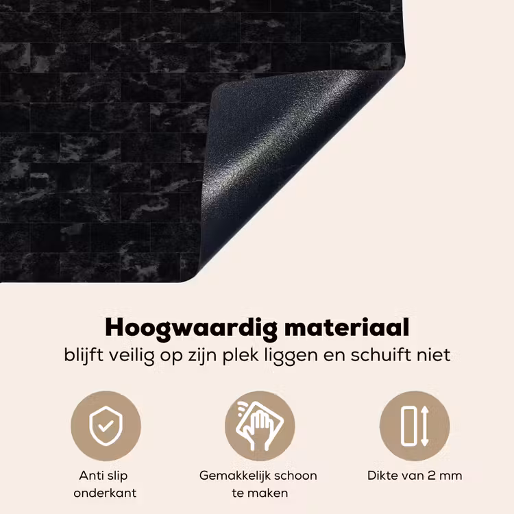 Tegels - Patroon - Marmer - Zwart Inductie beschemer met haakjes klein 777 -ky-onderkant-nl