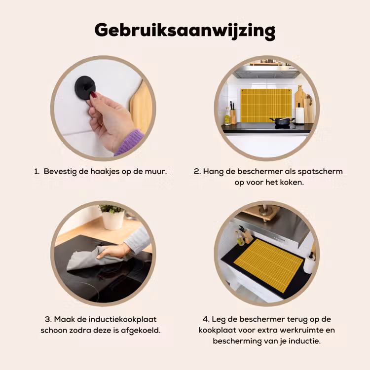 Tegels - Verticaal - Mosterdgeel Inductie beschemer met haakjes klein 777 -ky-gebruik-nl