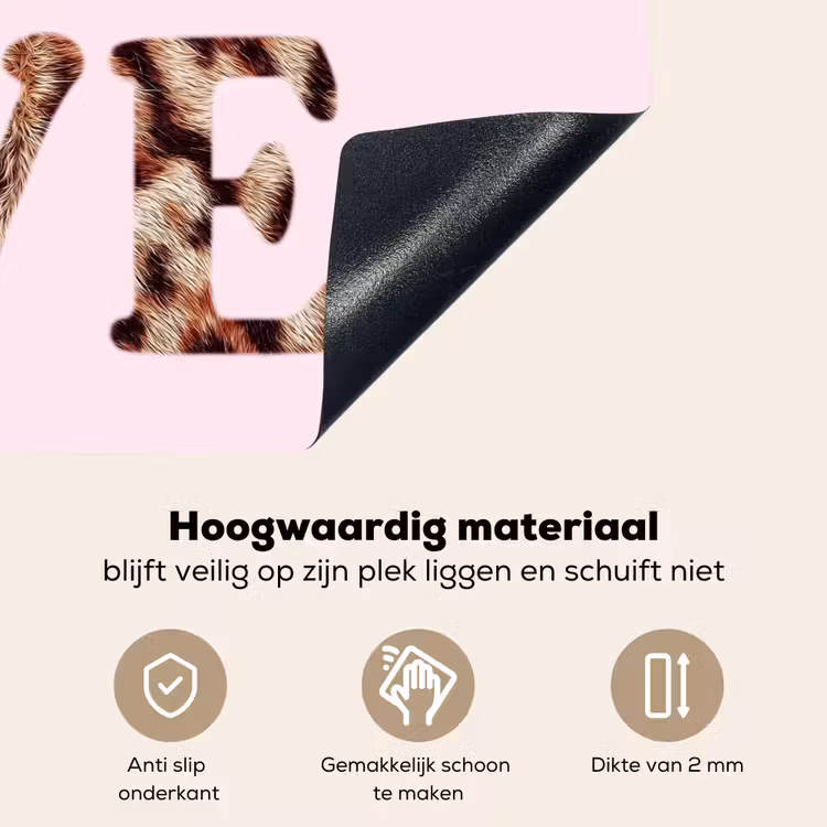 Tekst - Love - Pantervacht - Lichtroze Inductie beschemer met haakjes middel -ky-onderkant-nl