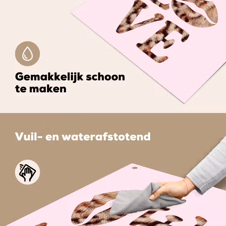 Tekst - Love - Pantervacht - Lichtroze Inductie beschemer met haakjes middel -ky-schoon-nl