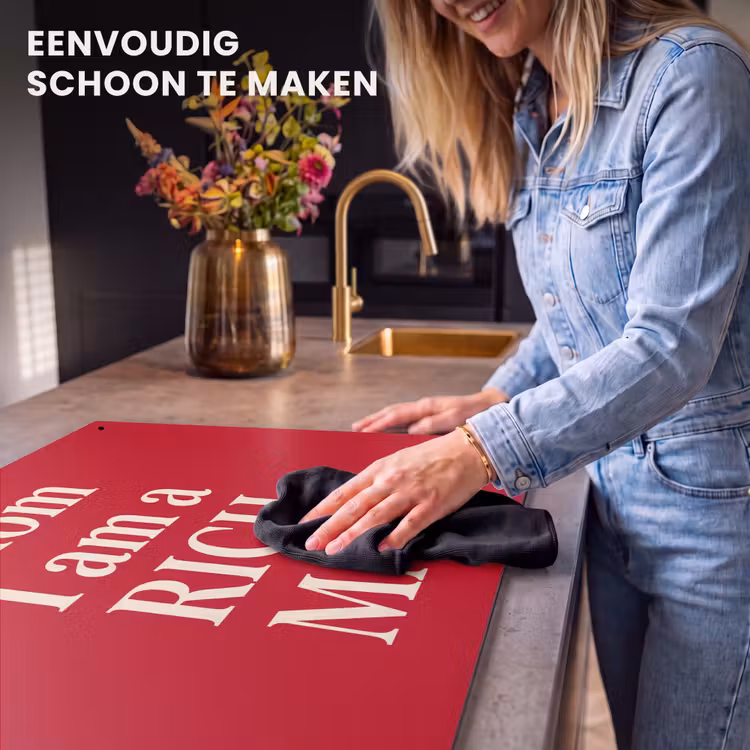 Tekst - Rijkdom - Motivatie - Rood - Modern Inductie beschemer met haakjes klein -ky-schoon-nl