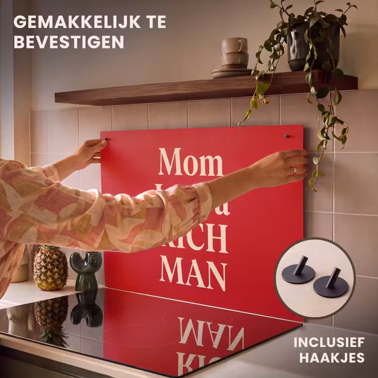 Tekst - Rijkdom - Motivatie - Rood - Modern Inductie beschemer met haakjes klein -ky-ophangen-nl