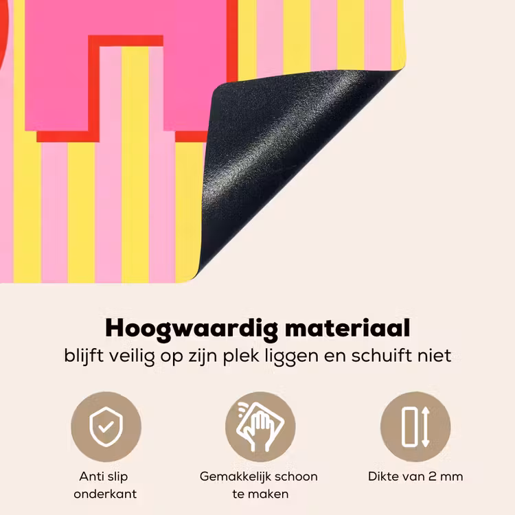 Tekst - Strepen - Roze Inductie beschemer met haakjes klein -ky-onderkant-nl