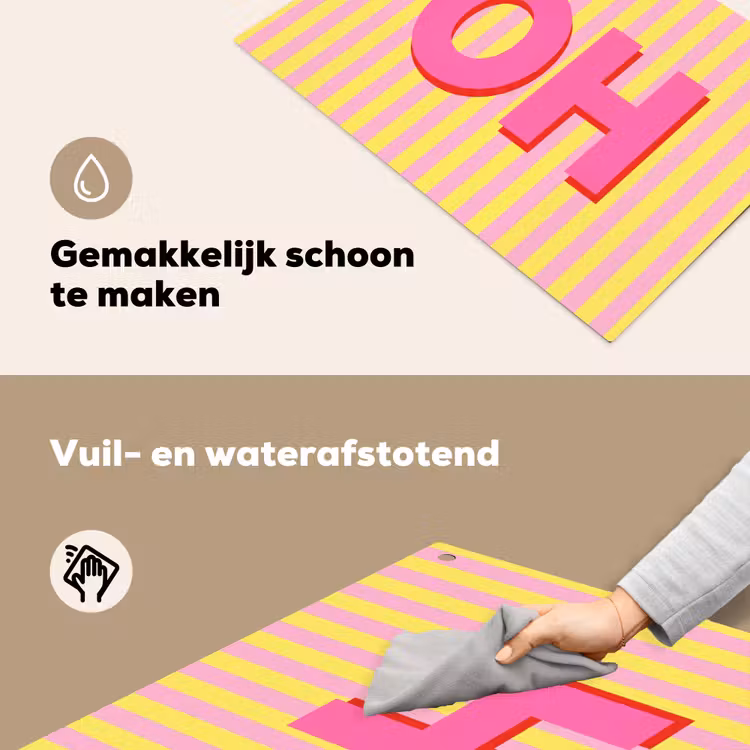 Tekst - Strepen - Roze Inductie beschemer met haakjes klein -ky-schoon-nl