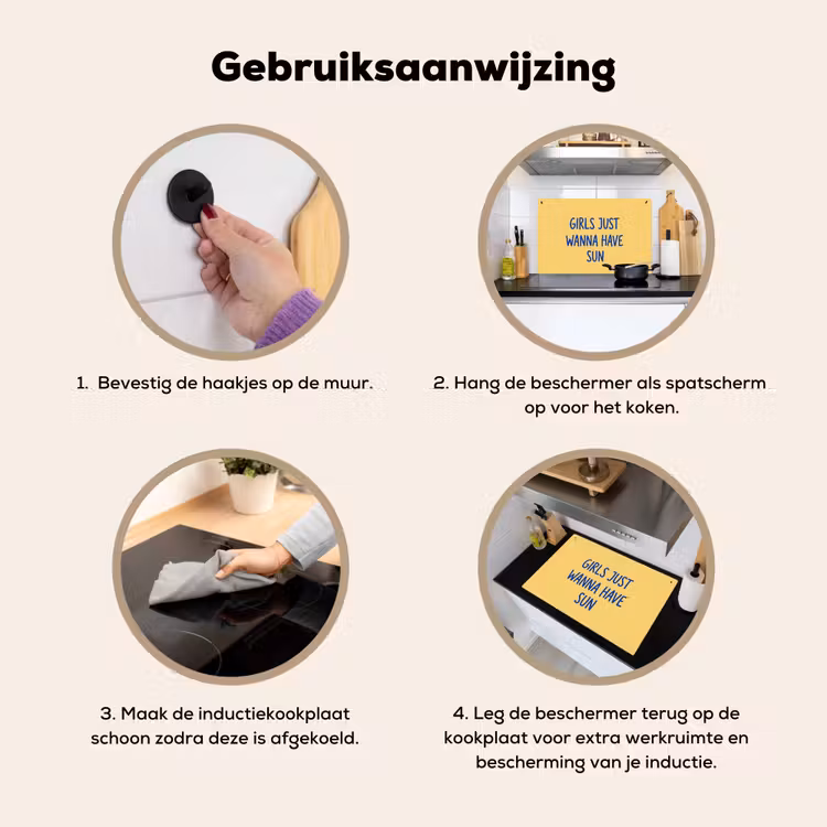 Tekst - Zon - Zomer - Modern - Geel Inductie beschemer met haakjes klein -ky-gebruik-nl
