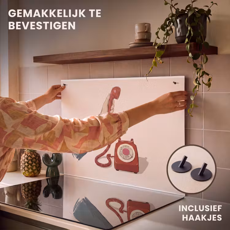 Telefoon - Hand - Vintage - Communicatie - Rood Inductie beschemer met haakjes klein -ky-ophangen-nl