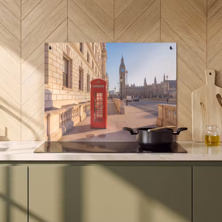 Telefooncel - Rood - Londen - Stad - Architectuur Inductie beschemer met haakjes klein -sfeer2