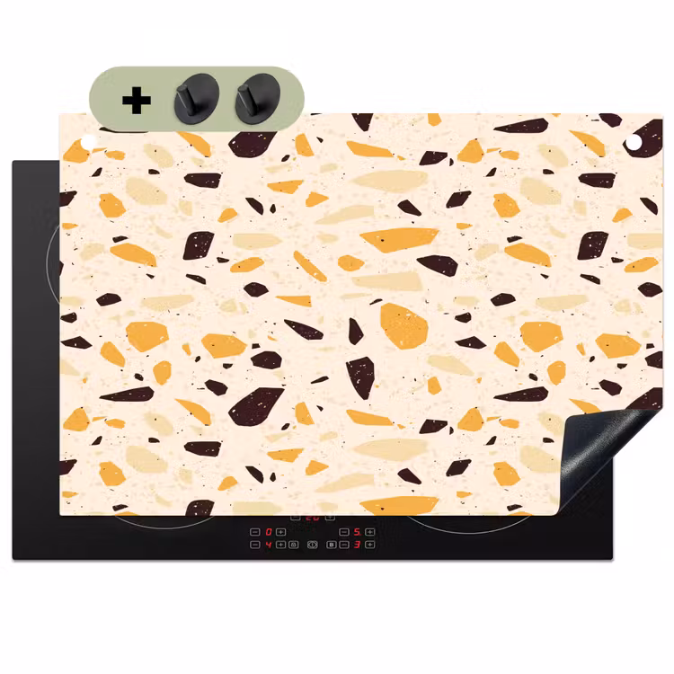 Terrazzo - Patroon - Geel - Inductie beschemer met haakjes klein 777 -3d