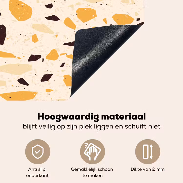 Terrazzo - Patroon - Geel - Inductie beschemer met haakjes klein 777 -ky-onderkant-nl