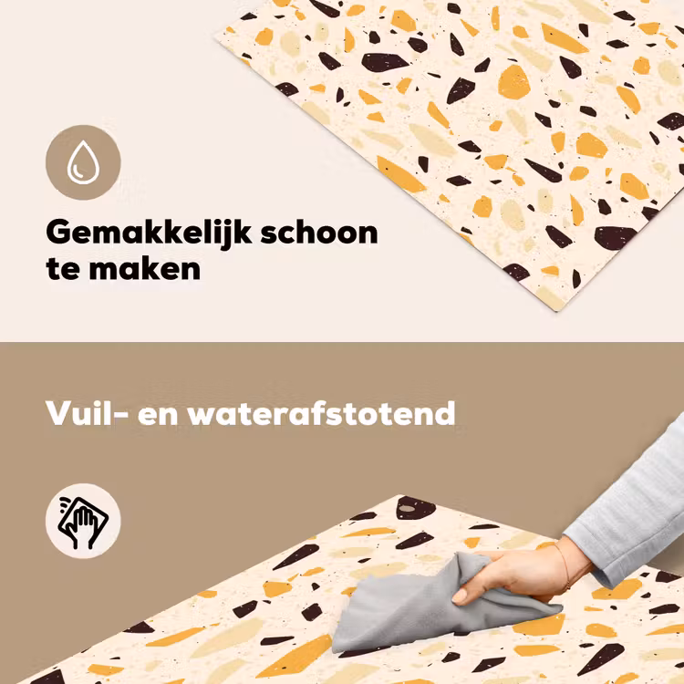 Terrazzo - Patroon - Geel - Inductie beschemer met haakjes klein 777 -ky-schoon-nl