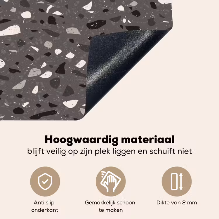 Terrazzo - Patroon - Grijs Inductie beschemer met haakjes klein 777 -ky-onderkant-nl
