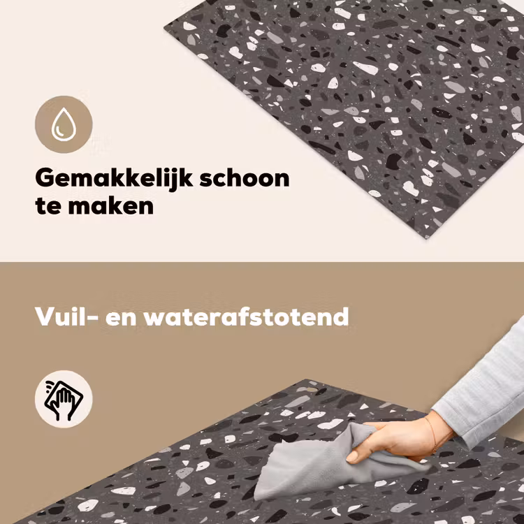 Terrazzo - Patroon - Grijs Inductie beschemer met haakjes klein 777 -ky-schoon-nl
