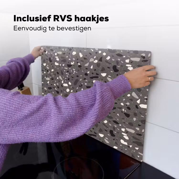 Terrazzo - Patroon - Grijs Inductie beschemer met haakjes klein 777 -ky-ophangen-nl