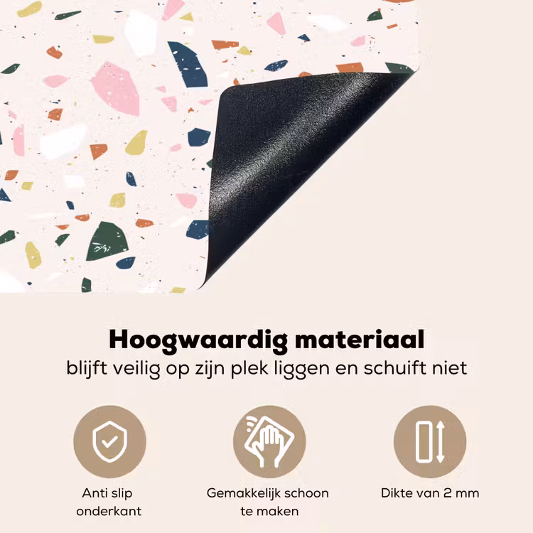 Terrazzo - Patroon - Kleurrijk Inductie beschemer met haakjes klein 777 -ky-onderkant-nl