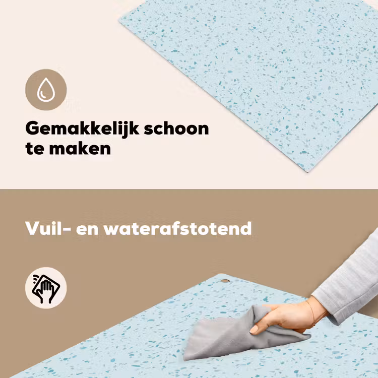 Terrazzo - Patroon - Kleurrijk - Baby Blauw Inductie beschemer met haakjes klein 777 -ky-schoon-nl