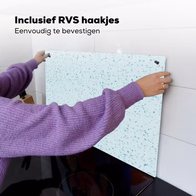 Terrazzo - Patroon - Kleurrijk - Baby Blauw Inductie beschemer met haakjes klein 777 -ky-ophangen-nl