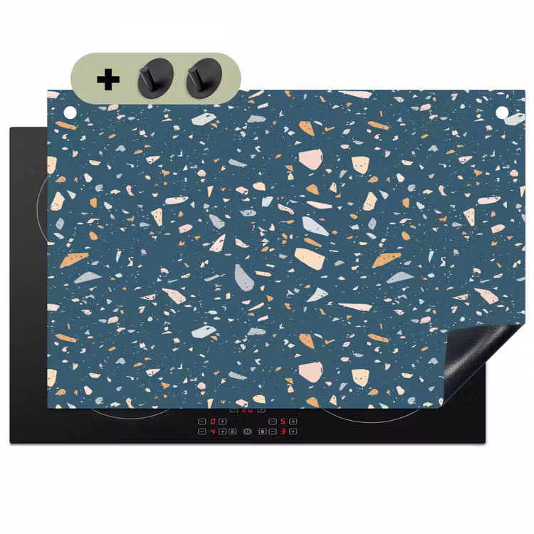 Terrazzo - Patroon - Kleurrijk - Diep blauw Inductie beschemer met haakjes klein 777 -3d