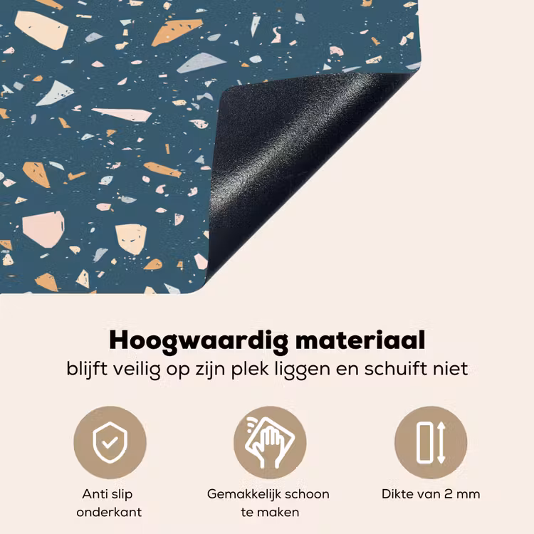 Terrazzo - Patroon - Kleurrijk - Diep blauw Inductie beschemer met haakjes klein 777 -ky-onderkant-nl