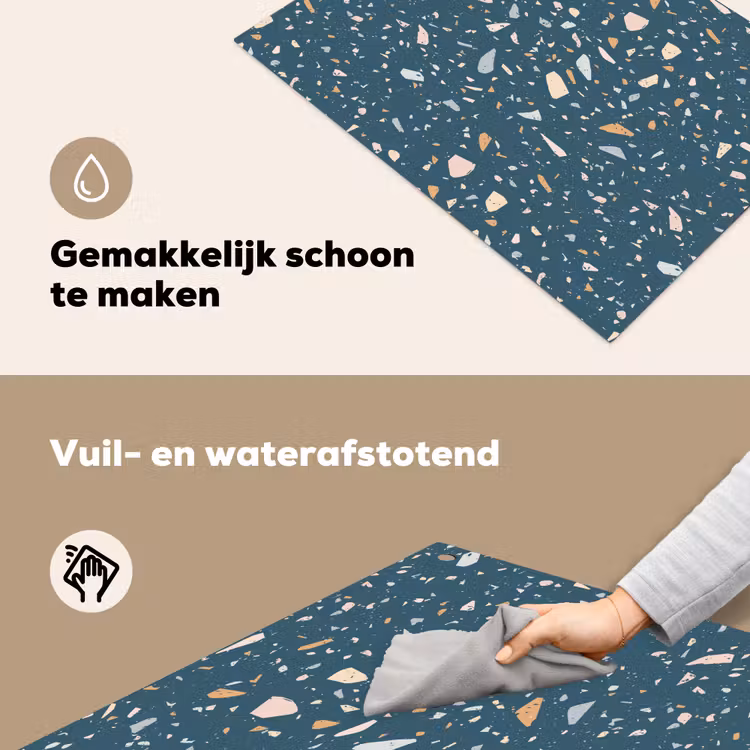 Terrazzo - Patroon - Kleurrijk - Diep blauw Inductie beschemer met haakjes klein 777 -ky-schoon-nl