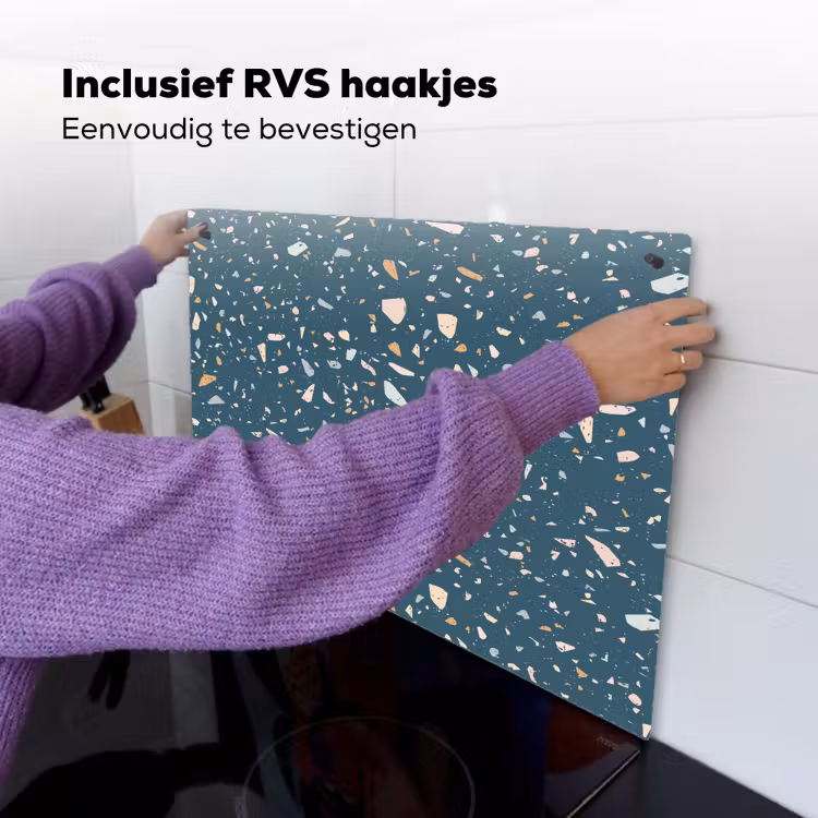 Terrazzo - Patroon - Kleurrijk - Diep blauw Inductie beschemer met haakjes klein 777 -ky-ophangen-nl