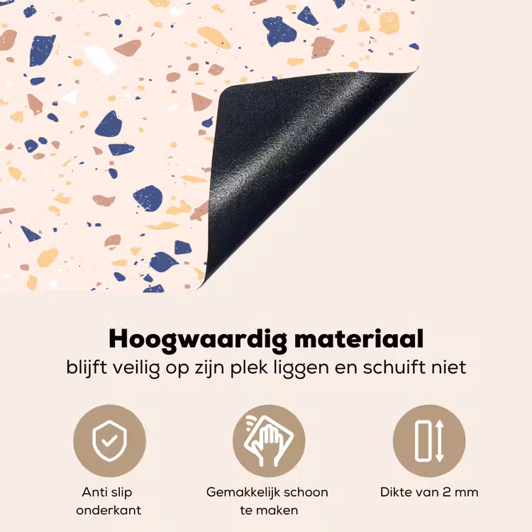 Terrazzo - Patroon - Kleurrijk - Indigo Inductie beschemer met haakjes klein 777 -ky-onderkant-nl