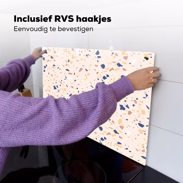 Terrazzo - Patroon - Kleurrijk - Indigo Inductie beschemer met haakjes klein 777 -ky-ophangen-nl