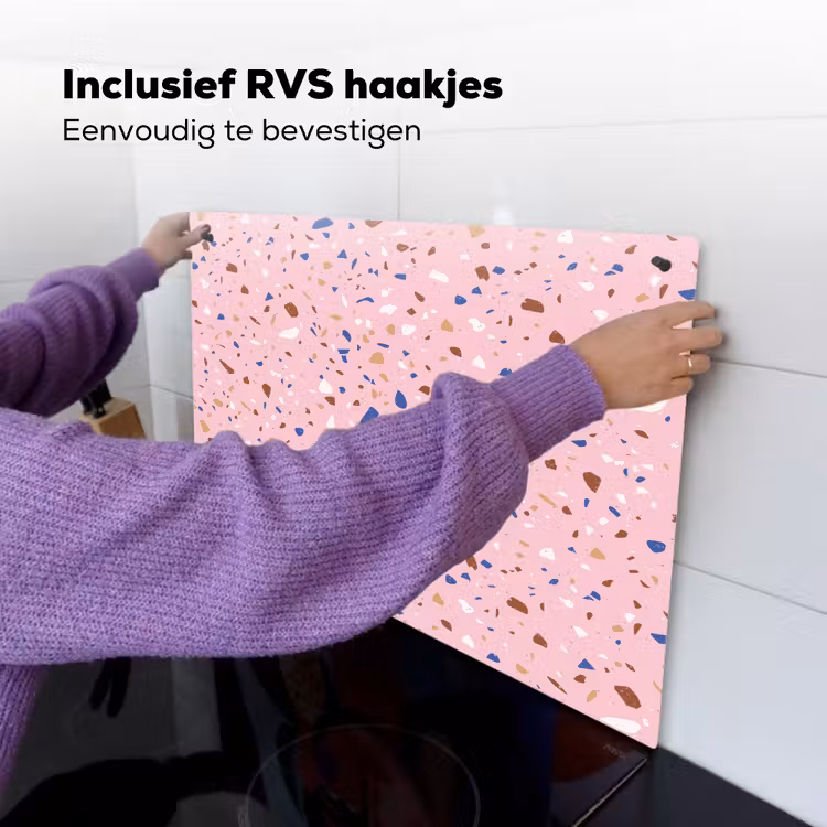 Terrazzo - Patroon - Kleurrijk - Roze Inductie beschemer met haakjes klein 777 -ky-ophangen-nl