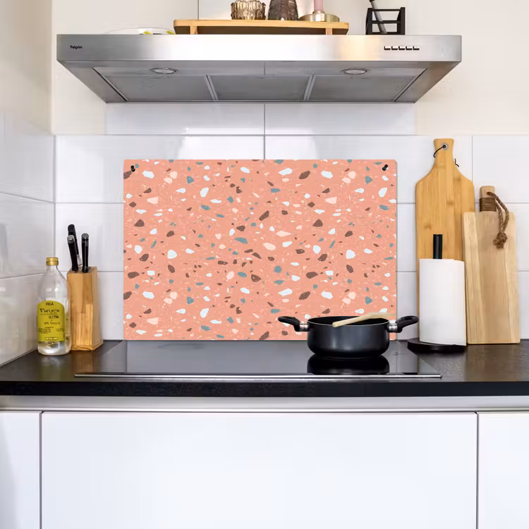 Terrazzo - Patroon - Kleurrijk - Roze - Blauw Inductie beschemer met haakjes klein 777 -sfeer2