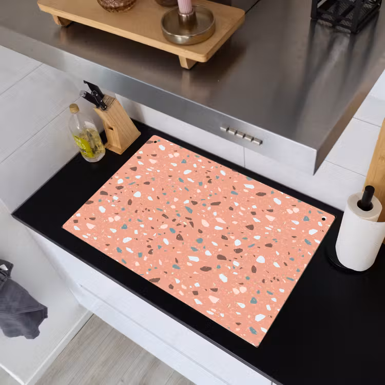 Terrazzo - Patroon - Kleurrijk - Roze - Blauw Inductie beschemer met haakjes klein 777 -sfeer1