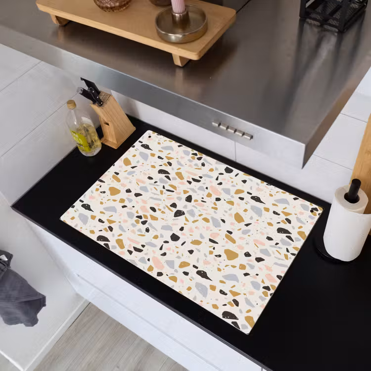 Terrazzo - Patroon - Neutraal - Zacht - Multi Inductie beschemer met haakjes klein 777 -sfeer1