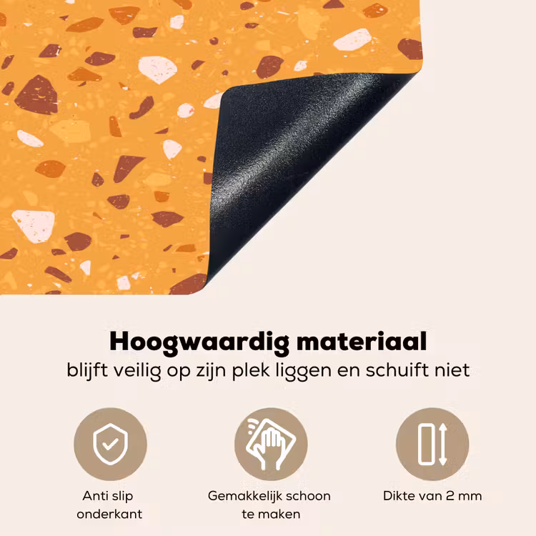 Terrazzo - Patroon - Okergeel Inductie beschemer met haakjes klein 777 -ky-onderkant-nl