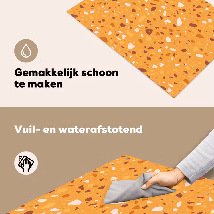 Terrazzo - Patroon - Okergeel Inductie beschemer met haakjes klein 777 -ky-schoon-nl