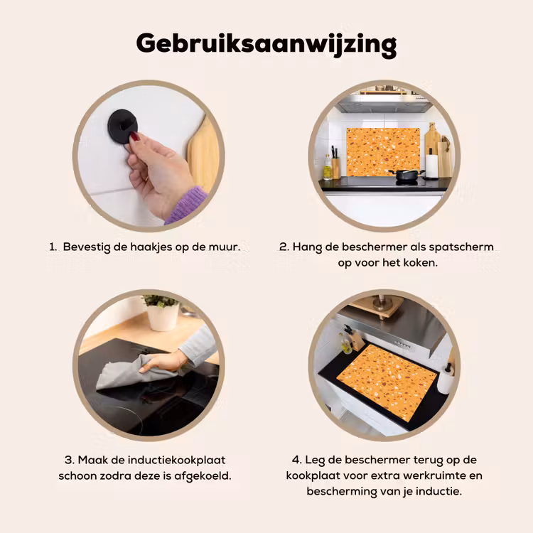 Terrazzo - Patroon - Okergeel Inductie beschemer met haakjes klein 777 -ky-gebruik-nl