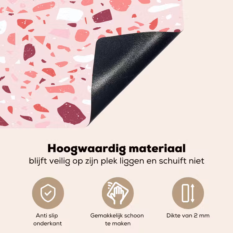 Terrazzo - Patroon - Roze Inductie beschemer met haakjes klein 777 -ky-onderkant-nl