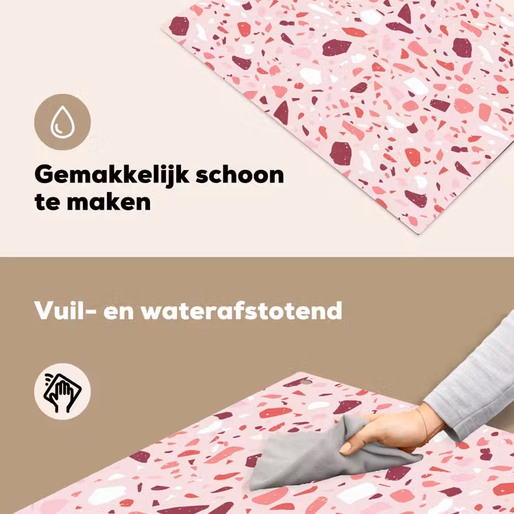 Terrazzo - Patroon - Roze Inductie beschemer met haakjes klein 777 -ky-schoon-nl