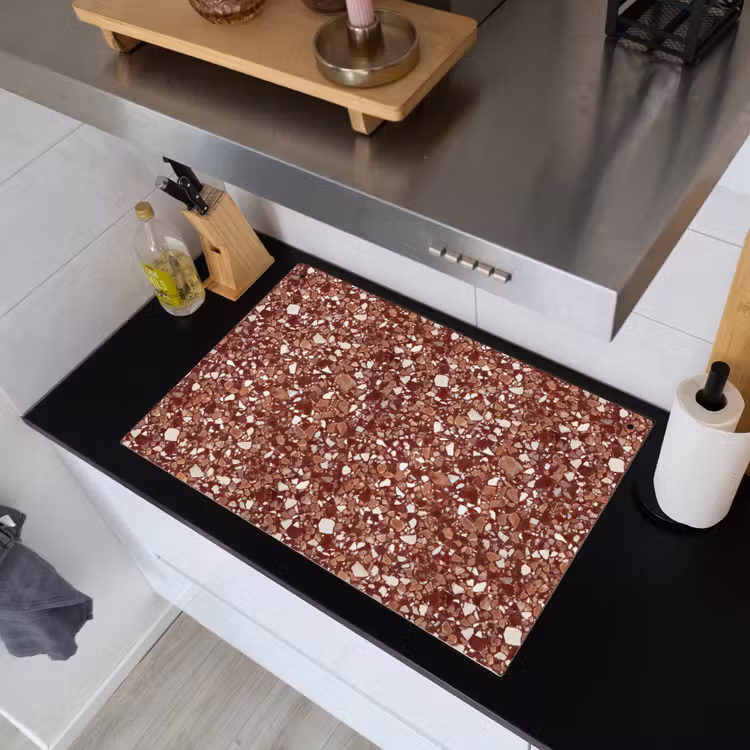 Terrazzo - Patroon - Steentextuur - Roodbruin Inductie beschemer met haakjes klein 777 -sfeer1