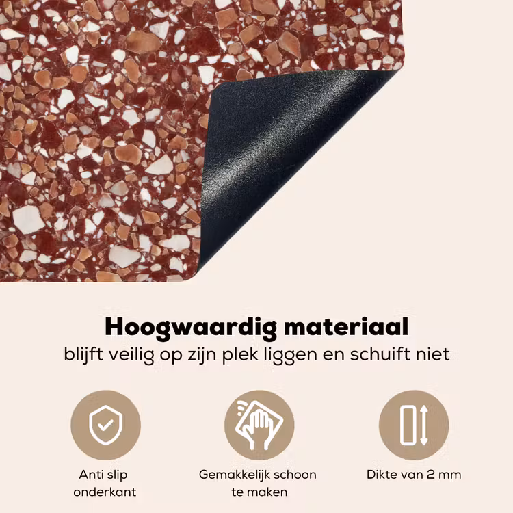 Terrazzo - Patroon - Steentextuur - Roodbruin Inductie beschemer met haakjes klein 777 -ky-onderkant-nl