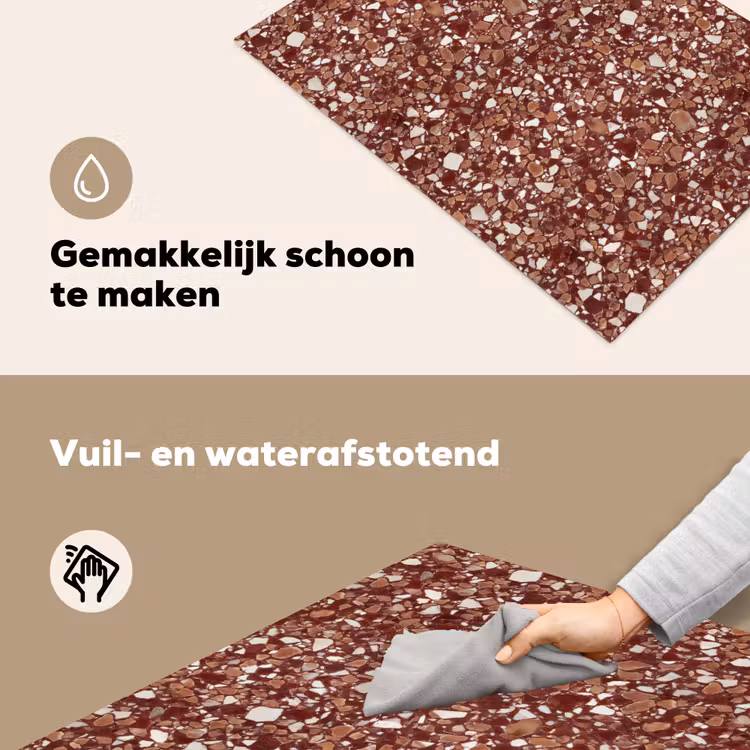 Terrazzo - Patroon - Steentextuur - Roodbruin Inductie beschemer met haakjes klein 777 -ky-schoon-nl