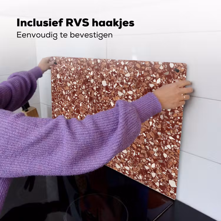 Terrazzo - Patroon - Steentextuur - Roodbruin Inductie beschemer met haakjes klein 777 -ky-ophangen-nl