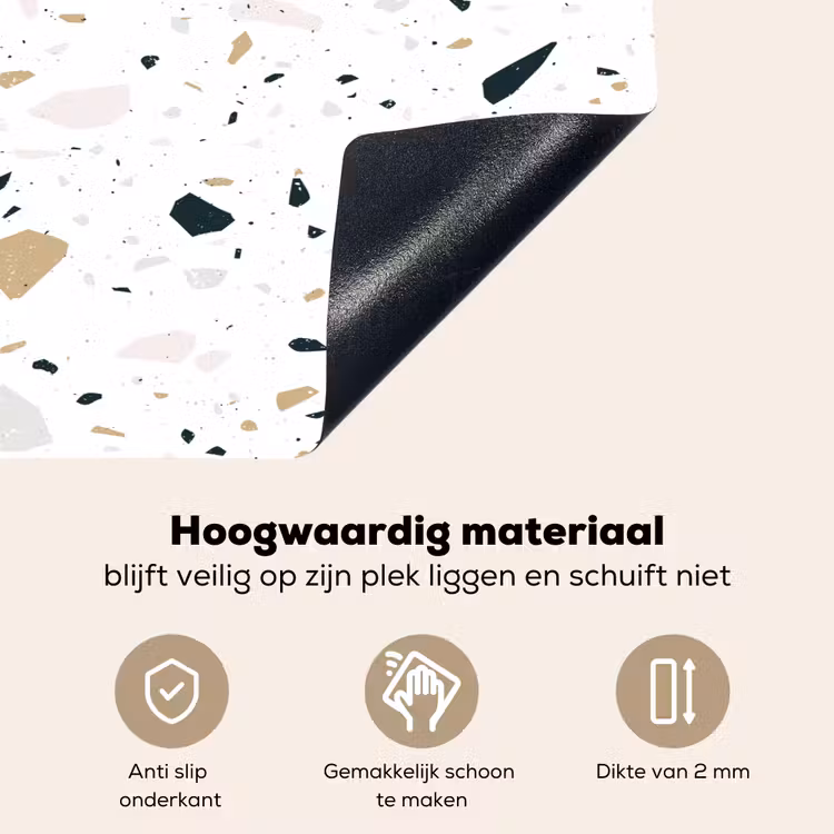Terrazzo - Patroon - Wit - Neutraal Inductie beschemer met haakjes klein 777 -ky-onderkant-nl