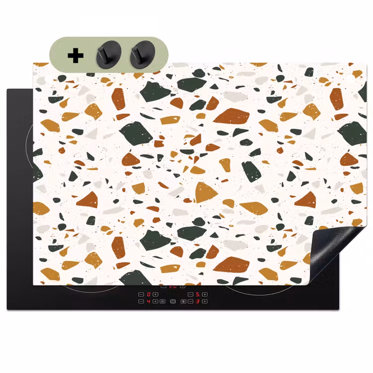 Terrazzo - Patroon - Wit - Terra Inductie beschemer met haakjes klein 777 -3d