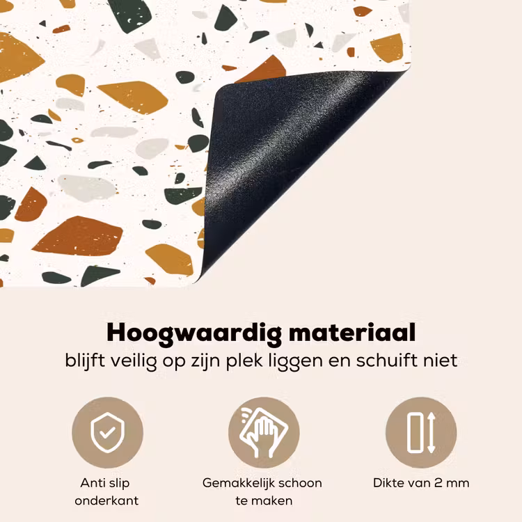 Terrazzo - Patroon - Wit - Terra Inductie beschemer met haakjes klein 777 -ky-onderkant-nl
