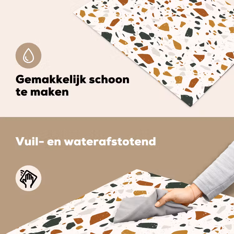 Terrazzo - Patroon - Wit - Terra Inductie beschemer met haakjes klein 777 -ky-schoon-nl