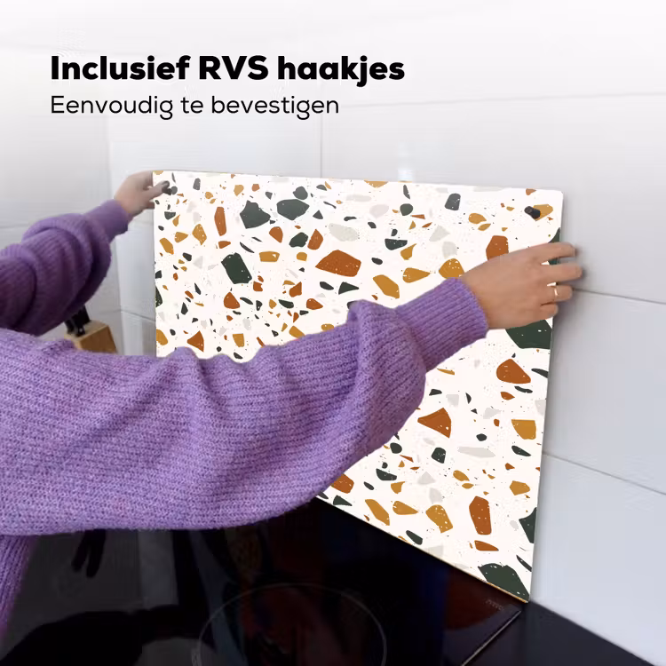 Terrazzo - Patroon - Wit - Terra Inductie beschemer met haakjes klein 777 -ky-ophangen-nl