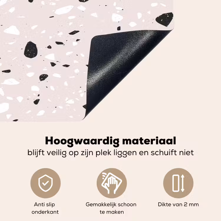Terrazzo - Patroon - Zacht - Zwart - Wit Inductie beschemer met haakjes klein 777 -ky-onderkant-nl