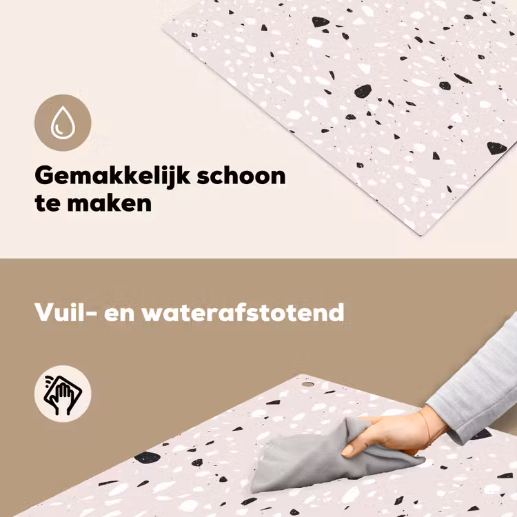 Terrazzo - Patroon - Zacht - Zwart - Wit Inductie beschemer met haakjes klein 777 -ky-schoon-nl