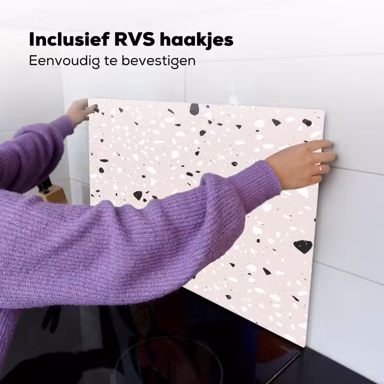 Terrazzo - Patroon - Zacht - Zwart - Wit Inductie beschemer met haakjes klein 777 -ky-ophangen-nl